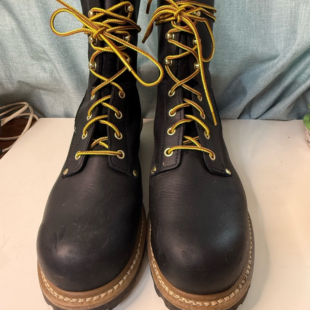 Carolina Logger Boots with Yellow Laces